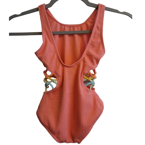 Art Class Youth Girls Peach Open Back Knot Side Ties Swimsuit, Size 4/5 XS - Picture 6 of 7